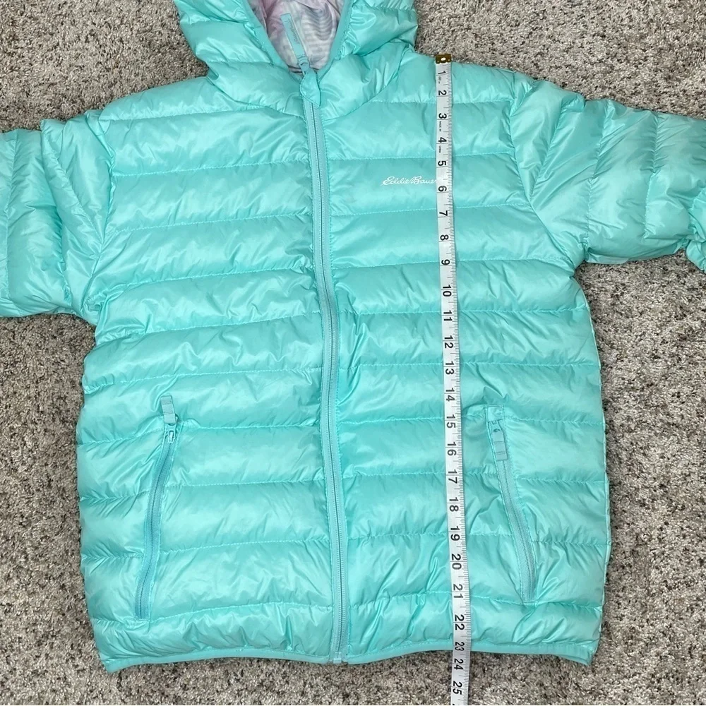 Eddie Bauer Girls Reversible Teal Blue Purple Down Puffer Jacket Extra Large 16